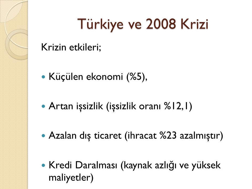 Türkiye ve 2008 Krizi Krizin etkileri; Küçülen ekonomi (%5),