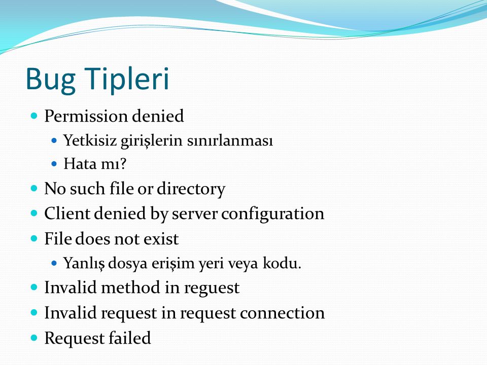 Bug Tipleri Permission denied No such file or directory