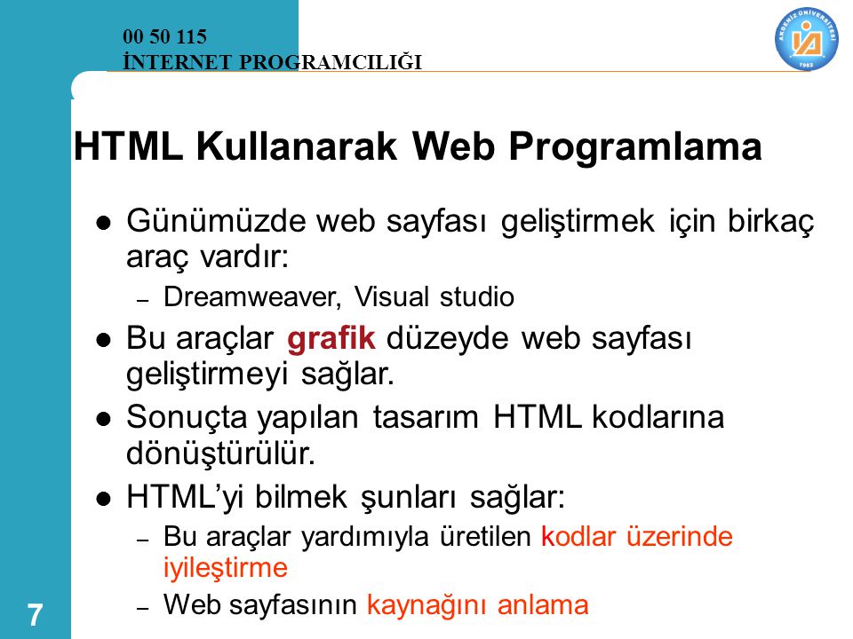 HTML Kullanarak Web Programlama