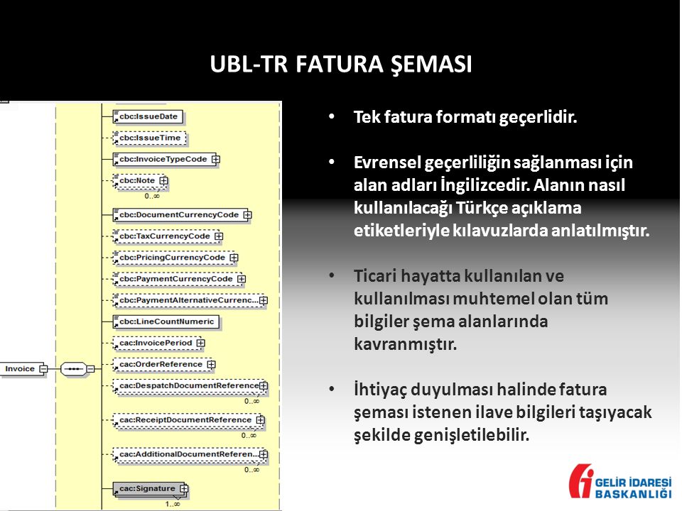 UBL-TR FATURA ŞEMASI Tek fatura formatı geçerlidir.