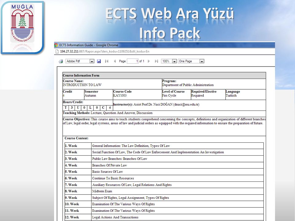 ECTS Web Ara Yüzü Info Pack