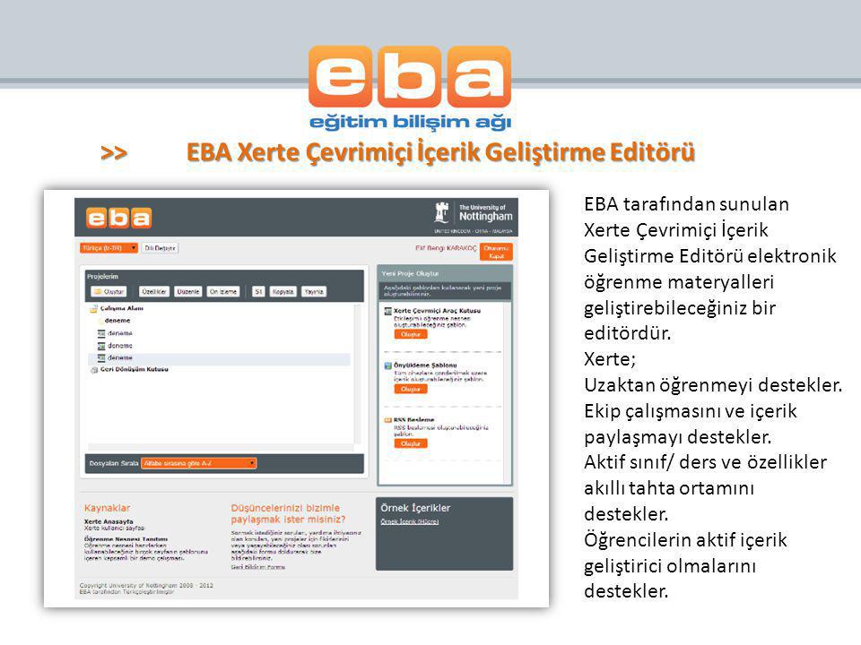>> EBA Xerte Çevrimiçi İçerik Geliştirme Editörü