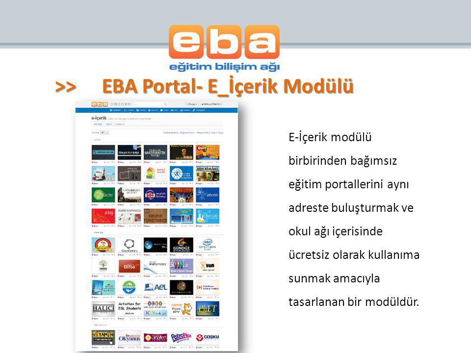 >> EBA Portal- E_İçerik Modülü