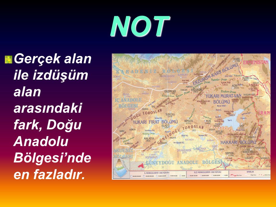 NOT Gerçek alan ile izdüşüm alan arasındaki fark, Doğu Anadolu Bölgesi’nde en fazladır.