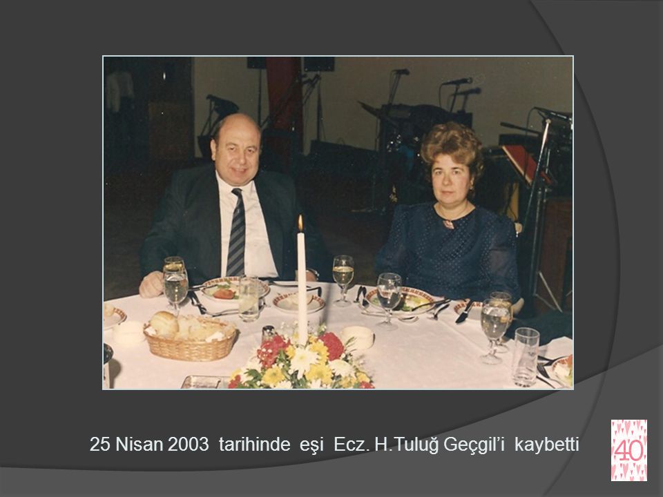 25 Nisan 2003 tarihinde eşi Ecz. H.Tuluğ Geçgil’i kaybetti