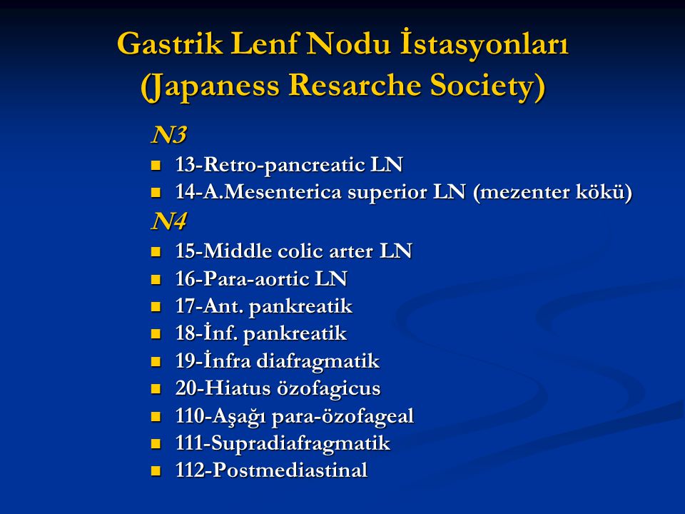 Gastrik Lenf Nodu İstasyonları (Japaness Resarche Society)