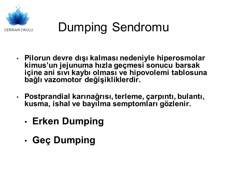 Dumping Sendromu Erken Dumping Geç Dumping
