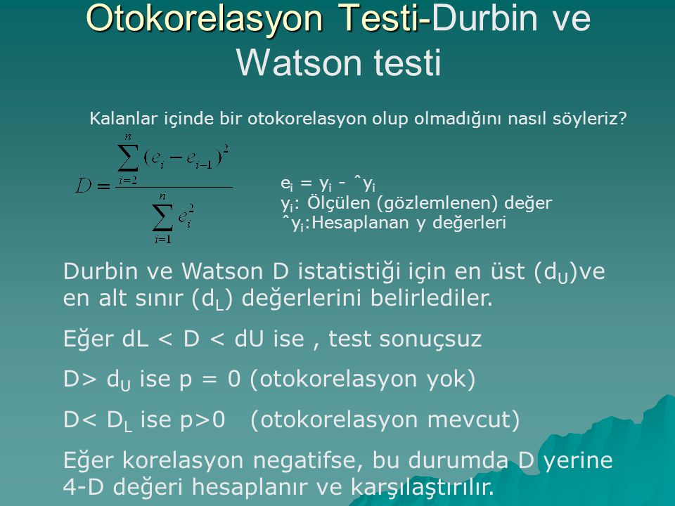 Otokorelasyon Testi-Durbin ve Watson testi