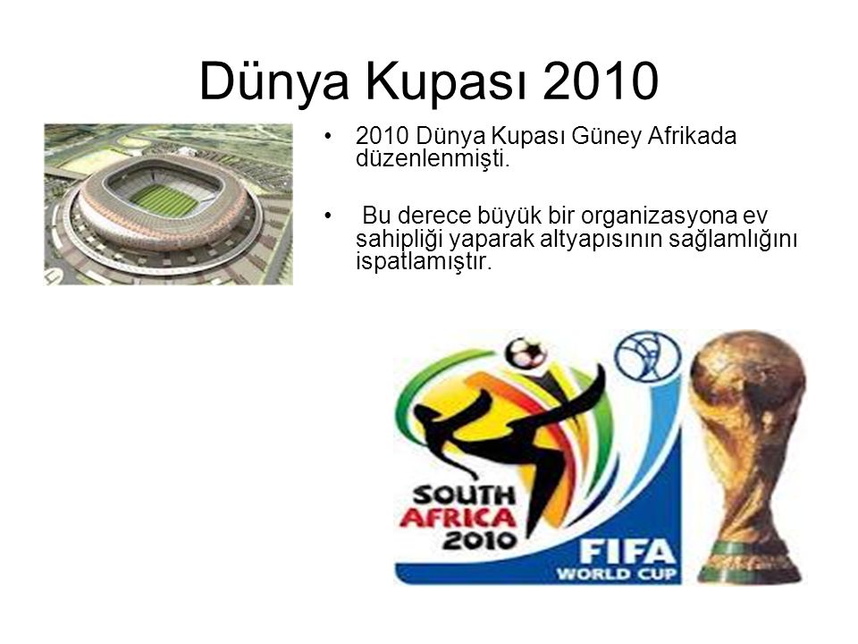 Dünya Kupası Dünya Kupası Güney Afrikada düzenlenmişti.