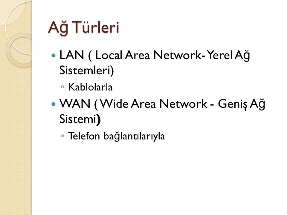 Ağ Türleri LAN ( Local Area Network- Yerel Ağ Sistemleri)
