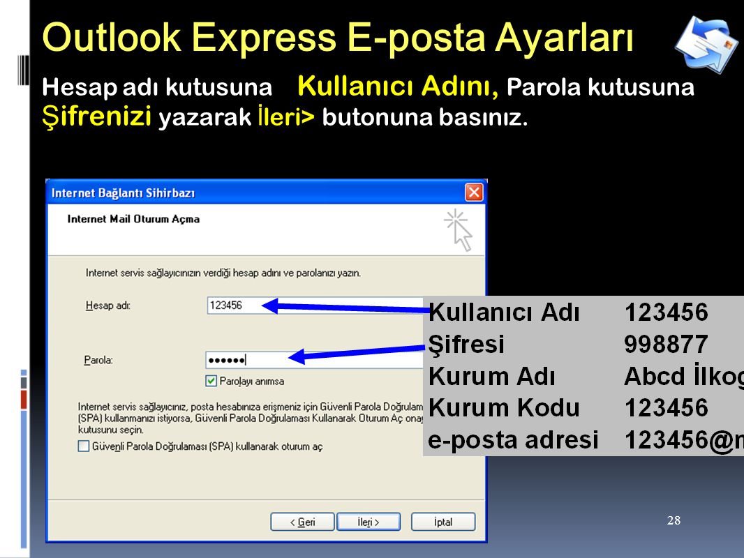 Outlook Express E-posta Ayarları