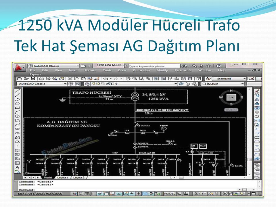 1250 kVA Modüler Hücreli Trafo Tek Hat Şeması AG Dağıtım Planı