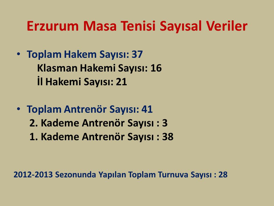 Erzurum Masa Tenisi Sayısal Veriler