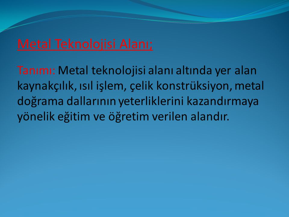 Metal Teknolojisi Alanı;