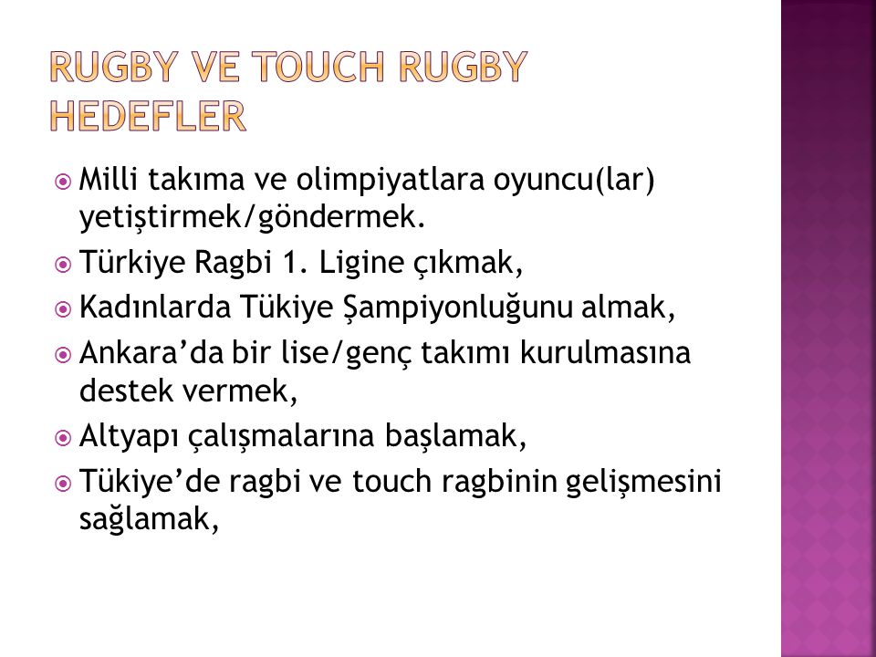 Rugby ve touch Rugby Hedefler