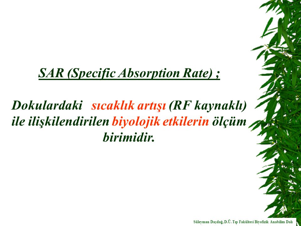 SAR (Specific Absorption Rate) ;