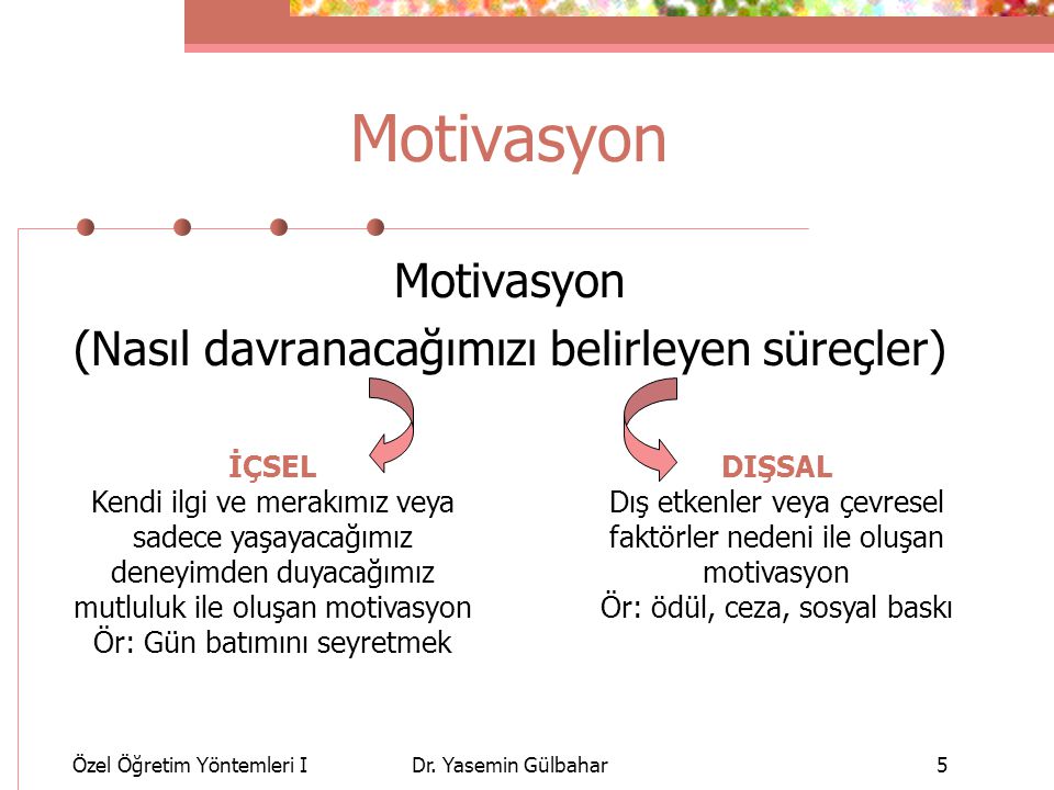 Motivasyon Motivasyon (Nasıl davranacağımızı belirleyen süreçler)