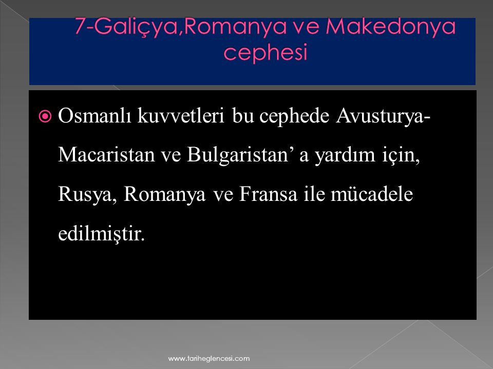 7-Galiçya,Romanya ve Makedonya cephesi