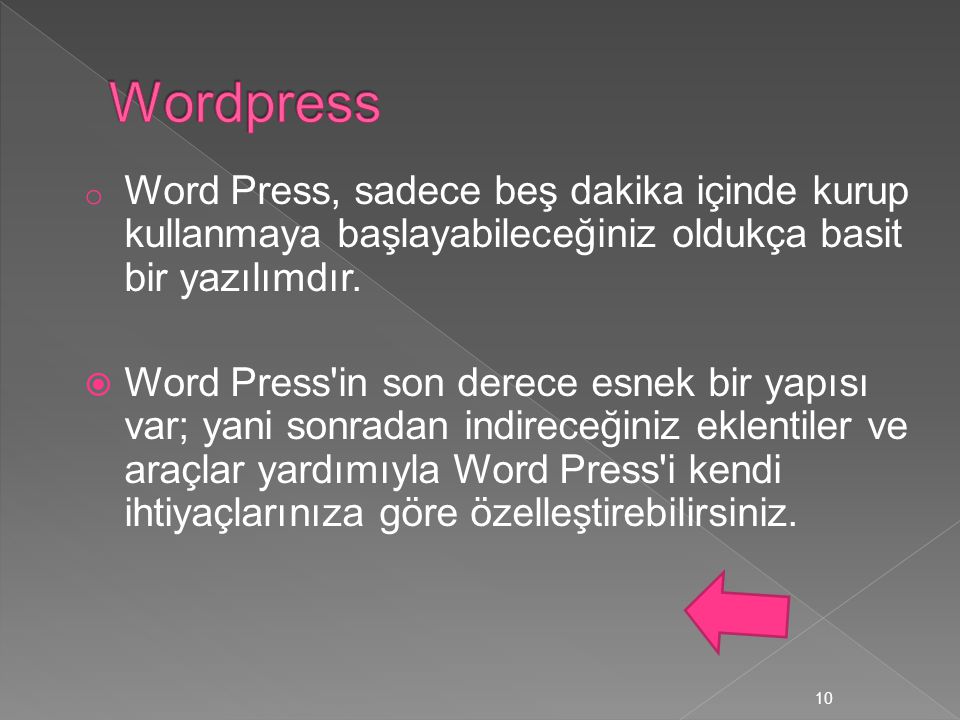 Wordpress Word Press, sadece beş dakika içinde kurup kullanmaya başlayabileceğiniz oldukça basit bir yazılımdır.