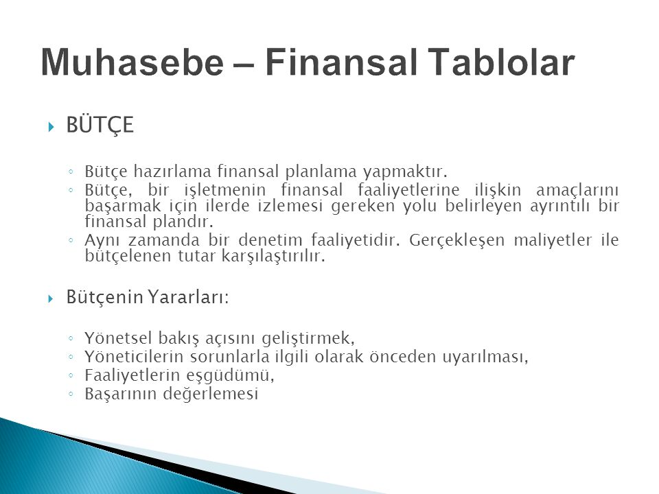 Muhasebe – Finansal Tablolar