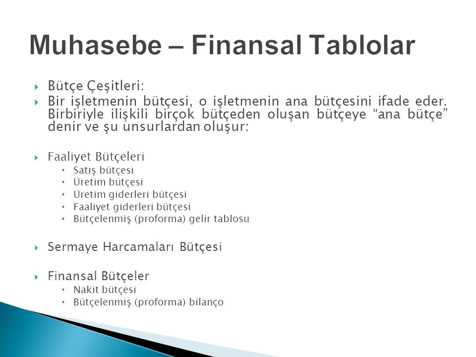 Muhasebe – Finansal Tablolar