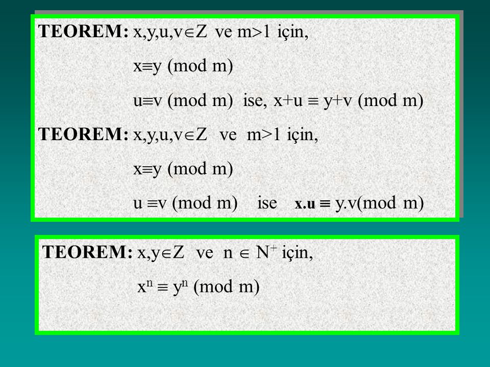 TEOREM: x,y,u,vZ ve m1 için,