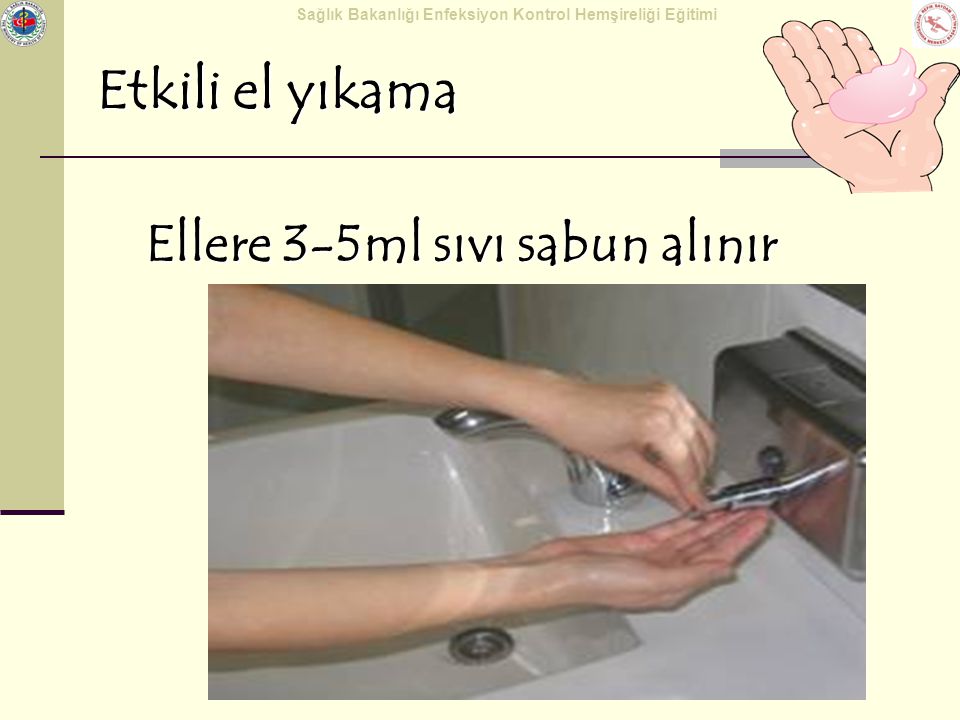 Etkili el yıkama Ellere 3-5ml sıvı sabun alınır