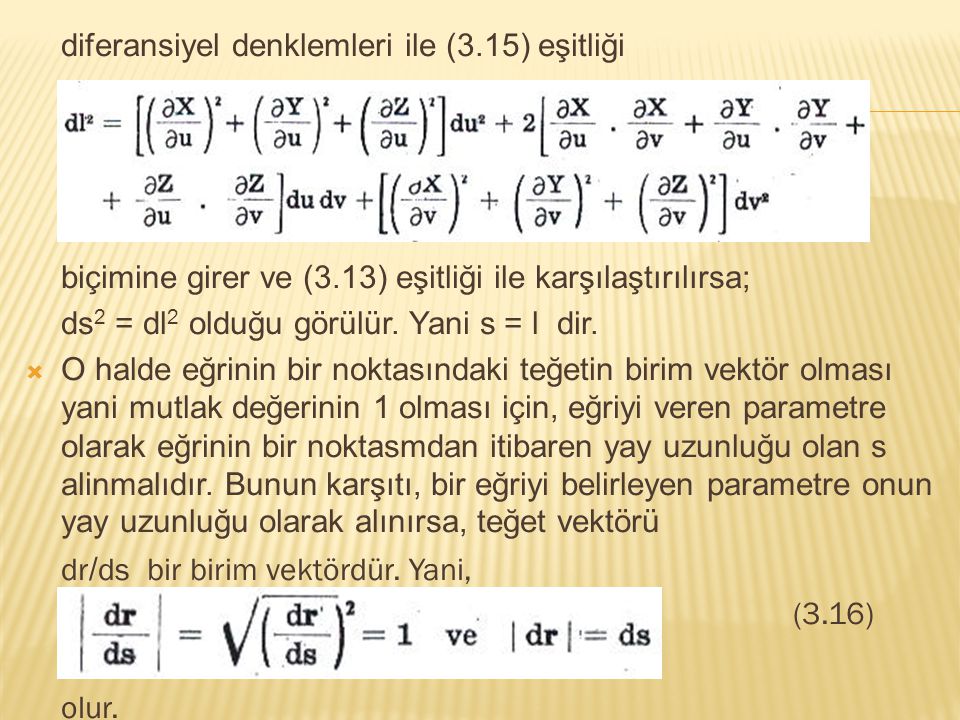 diferansiyel denklemleri ile (3.15) eşitliği