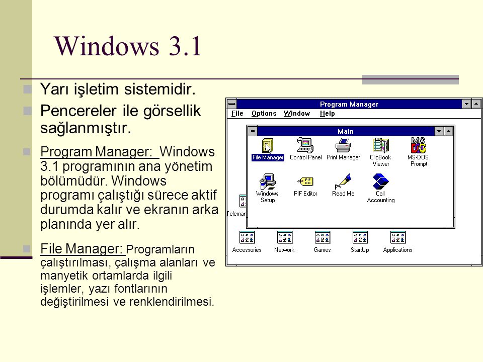 Windows 3.1 Yarı işletim sistemidir.