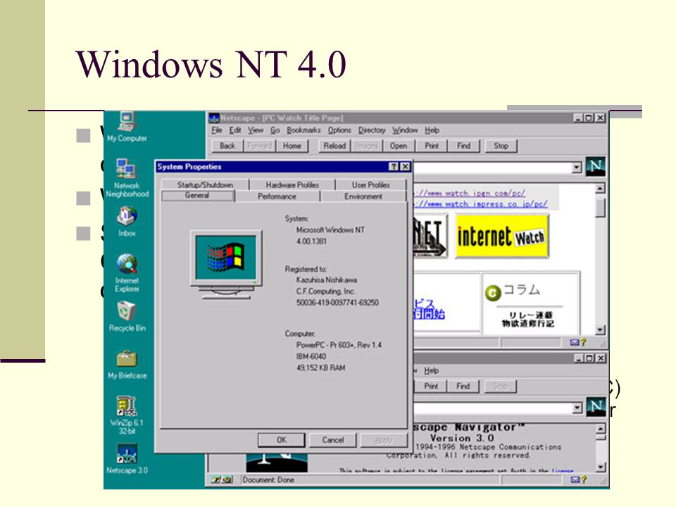 Windows NT 4.0 Windows for Workgroups 3.11’dan sonra çıkan bir ağ işletim sistemidir. Win 95’in arayüzüne sahiptir.