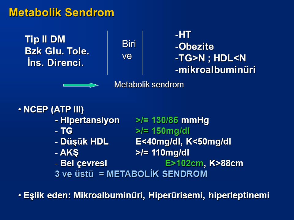 Metabolik Sendrom HT Tip II DM Obezite Biri Bzk Glu. Tole.