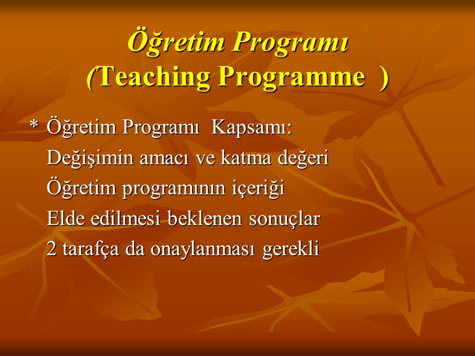 Öğretim Programı (Teaching Programme )