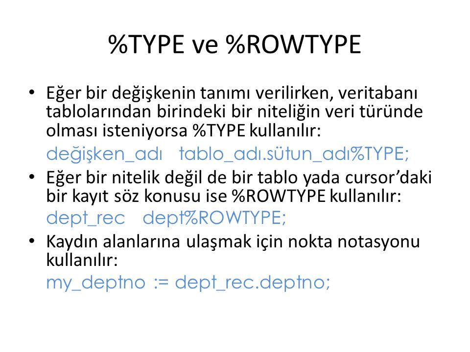 %TYPE ve %ROWTYPE
