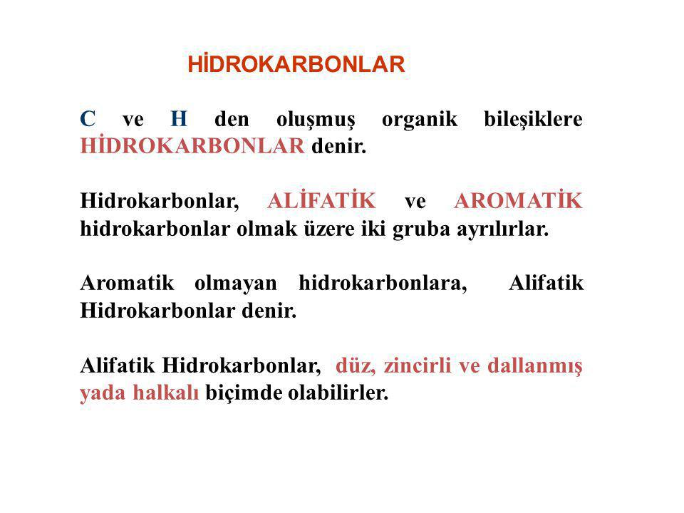 HİDROKARBONLAR C ve H den oluşmuş organik bileşiklere HİDROKARBONLAR denir.