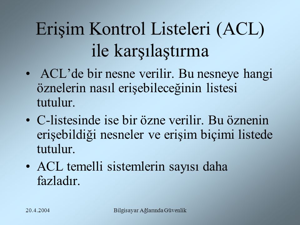 Erişim Kontrol Listeleri (ACL) ile karşılaştırma