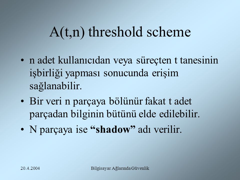 A(t,n) threshold scheme
