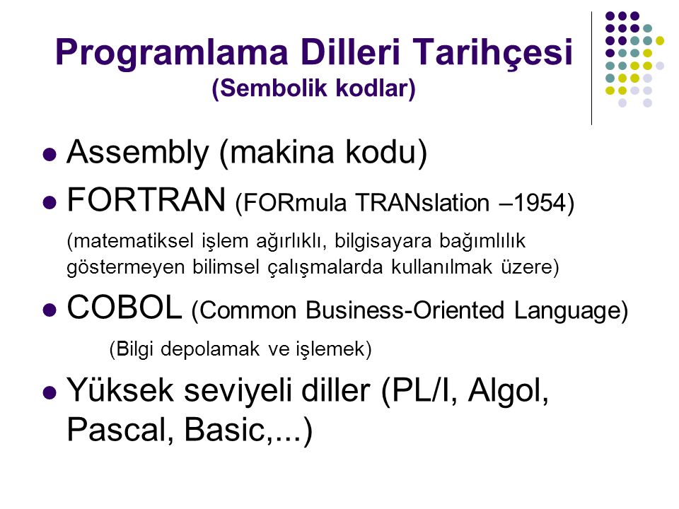Programlama Dilleri Tarihçesi (Sembolik kodlar)