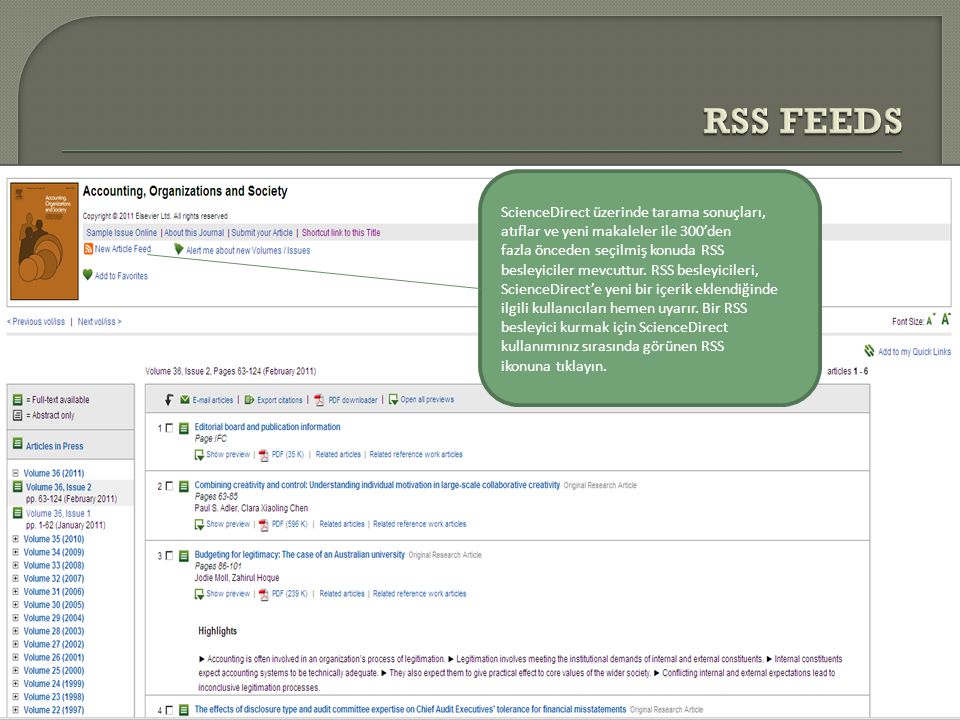 RSS FEEDS ScienceDirect üzerinde tarama sonuçları,