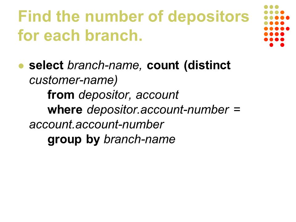 Find the number of depositors for each branch.