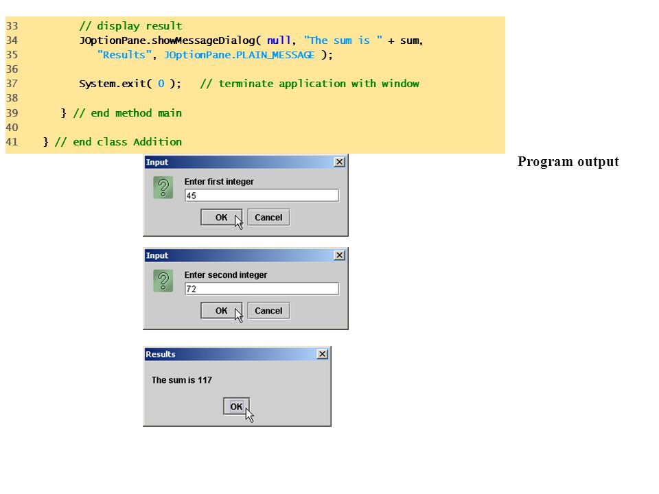 Program output 33 // display result