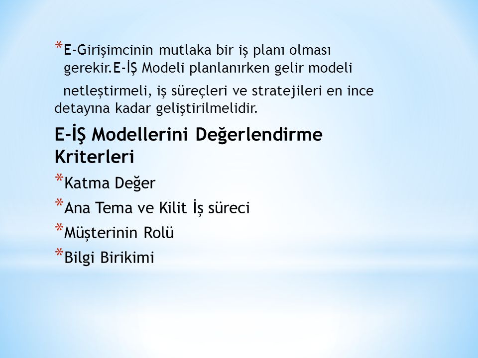 E-İŞ Modellerini Değerlendirme Kriterleri
