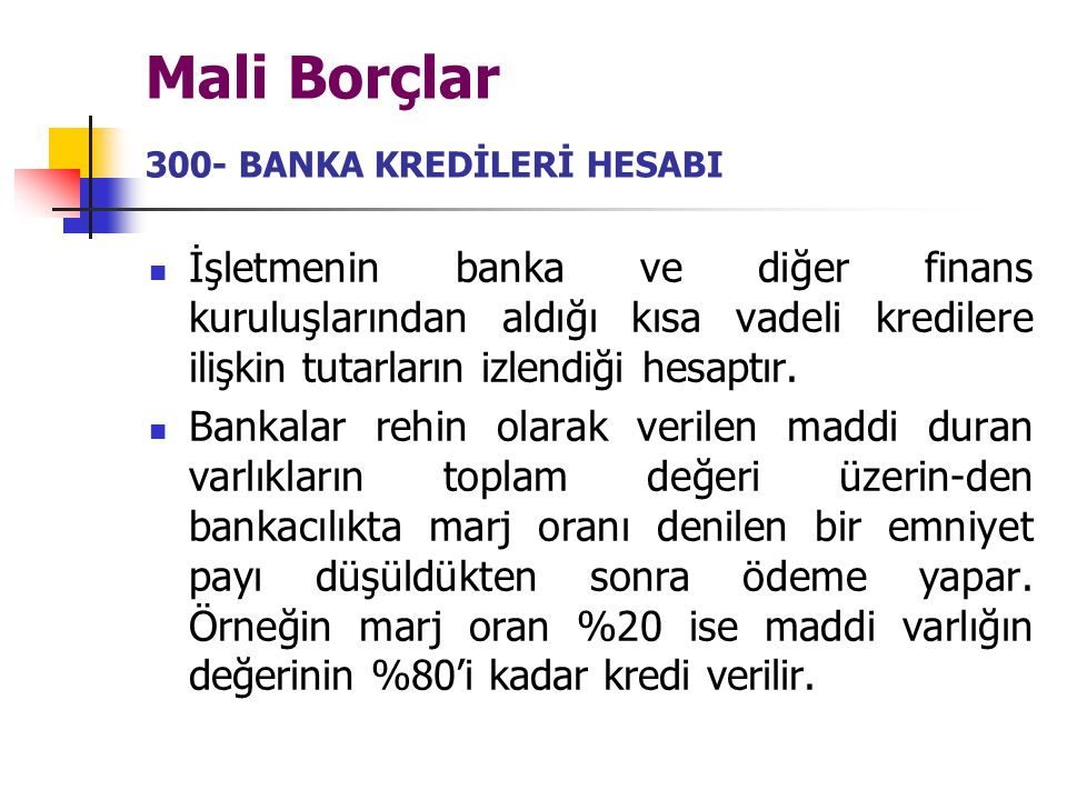 Mali Borçlar 300- BANKA KREDİLERİ HESABI