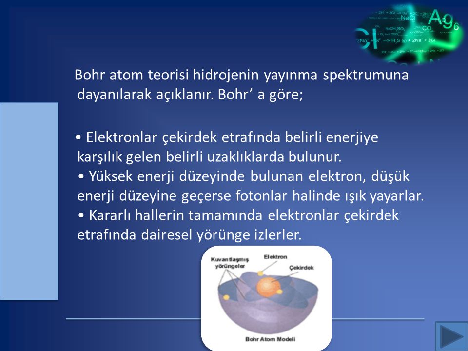 Bohr atom teorisi hidrojenin yayınma spektrumuna dayanılarak açıklanır