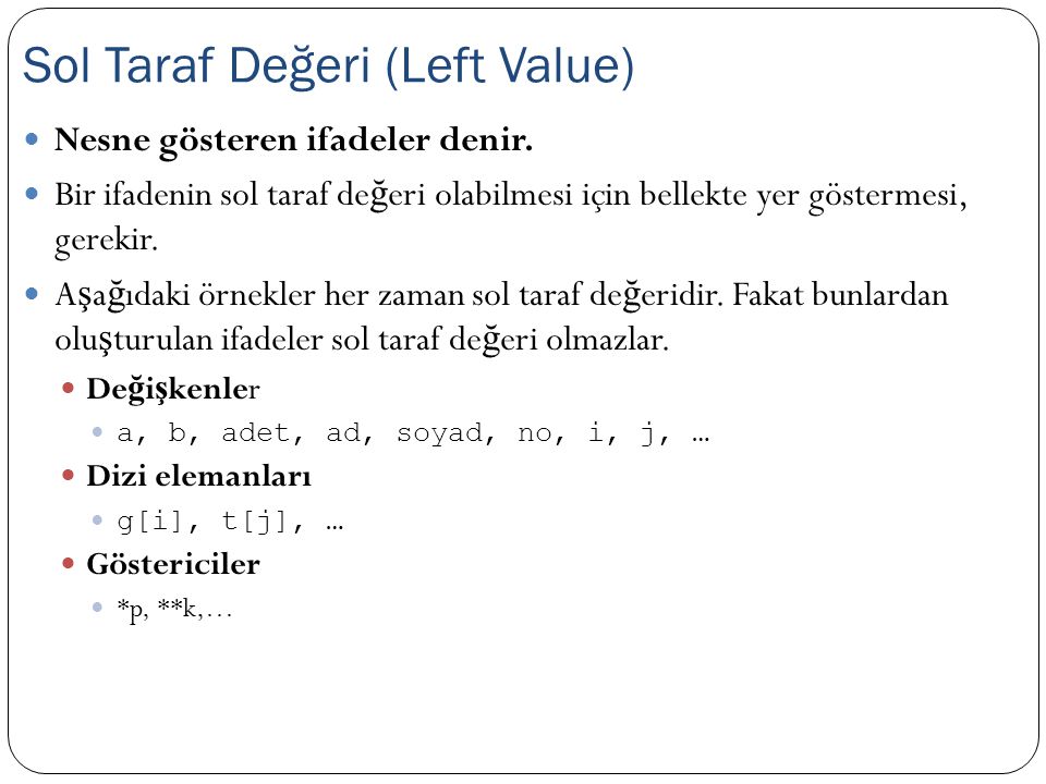 Sol Taraf Değeri (Left Value)