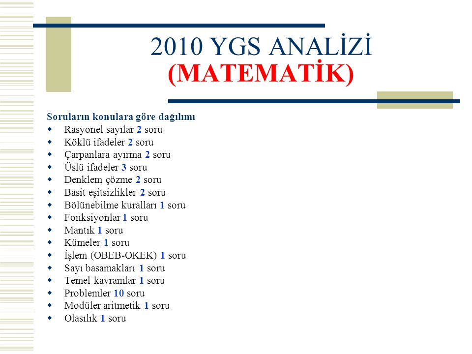 2010 YGS ANALİZİ (MATEMATİK)