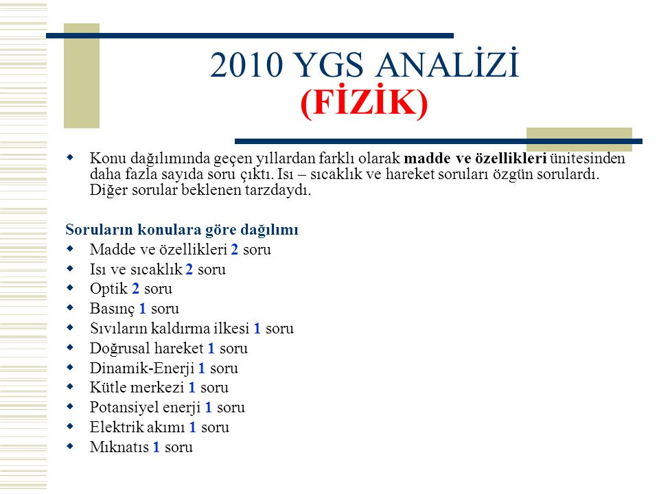 2010 YGS ANALİZİ (FİZİK)