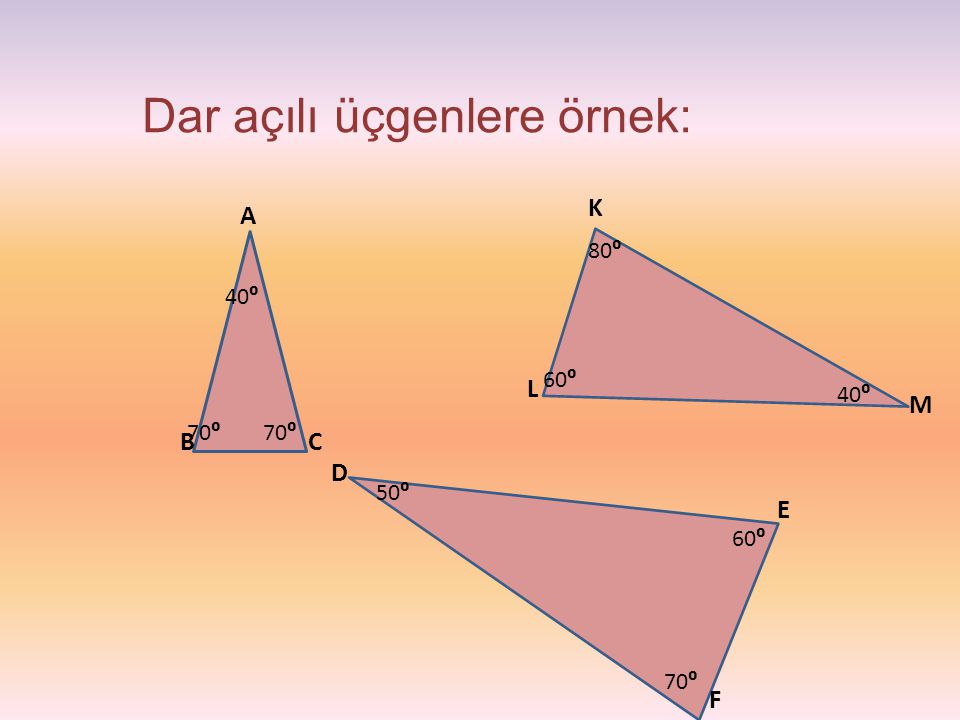 Dar açılı üçgenlere örnek: