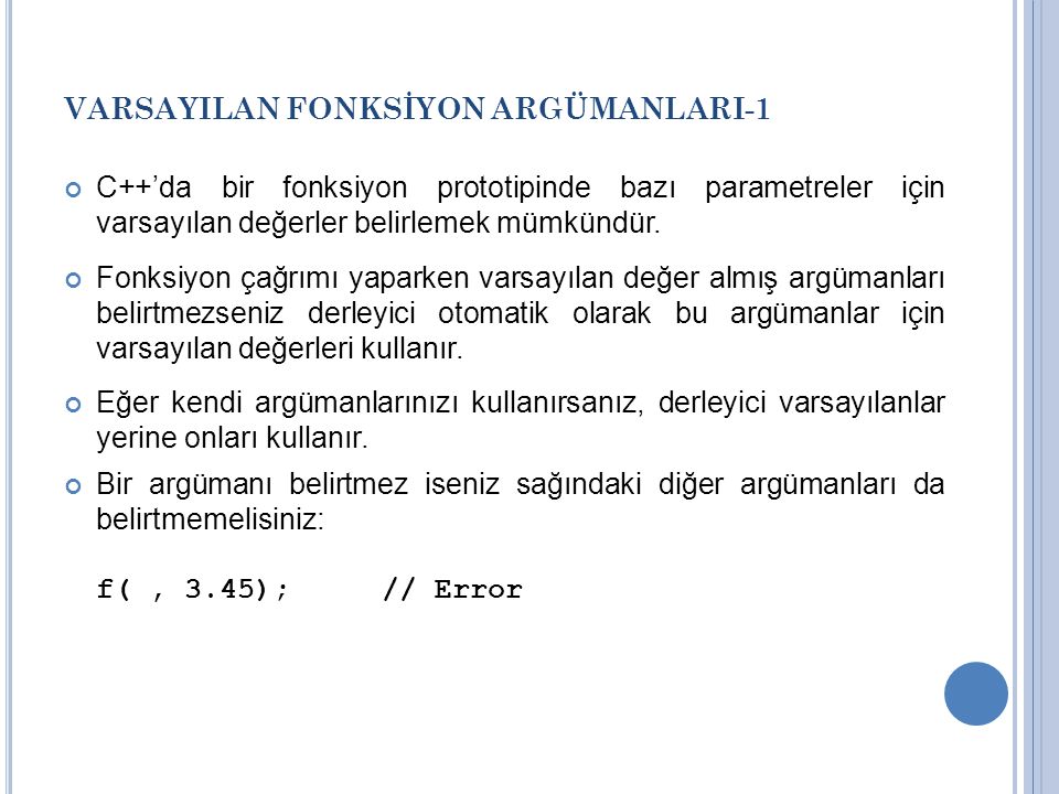 VARSAYILAN FONKSİYON ARGÜMANLARI-1