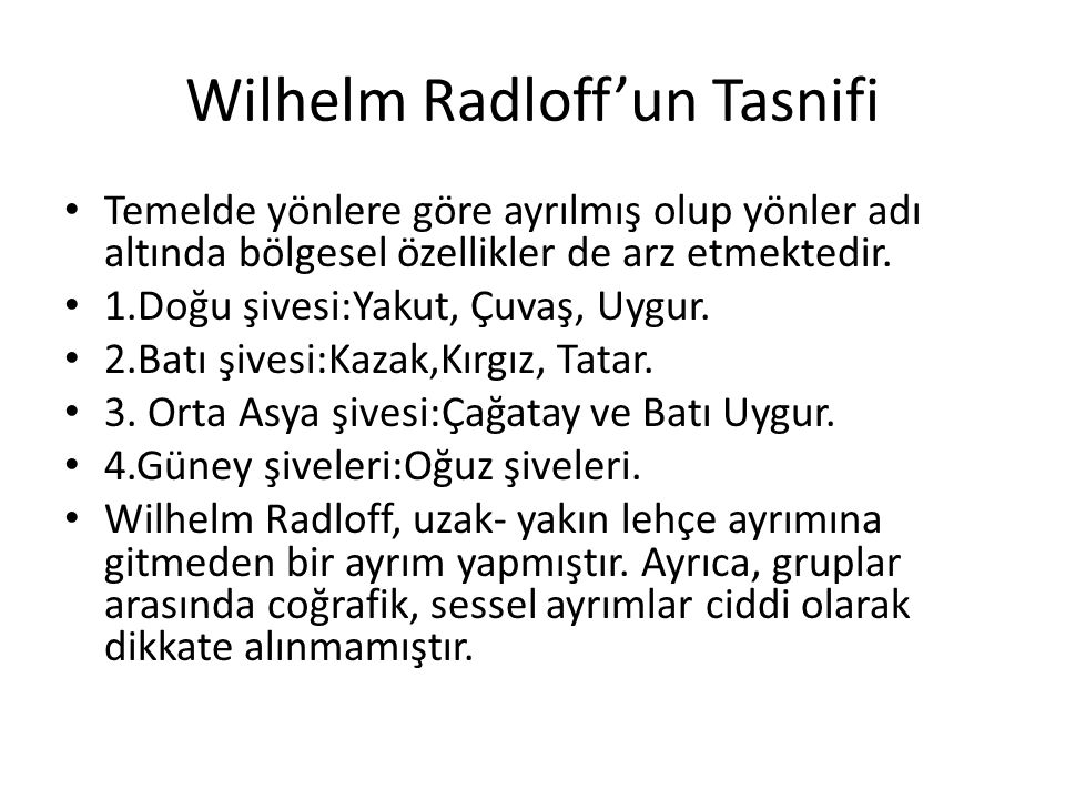 Wilhelm Radloff’un Tasnifi