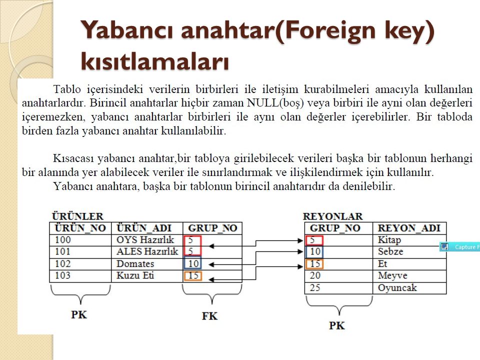 Yabancı anahtar(Foreign key) kısıtlamaları